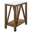 Home Square Narrow End Table in Faux White Marble & Natural Walnut - Set of 2