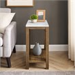 Home Square Narrow End Table in Faux White Marble & Natural Walnut - Set of 2