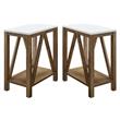 Home Square Narrow End Table in Faux White Marble & Natural Walnut - Set of 2