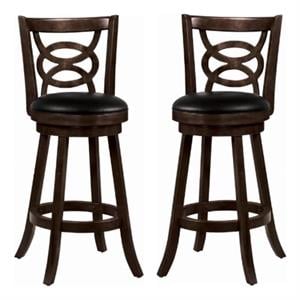 Home Square 29&quot Upholstered Bar Stool in Espresso and Black - Set of 2