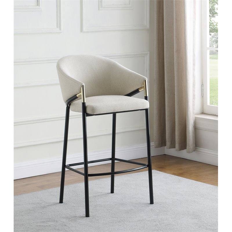 Home Square Sloped Arm Bar Stool in Beige and Glossy Black - Set of 2