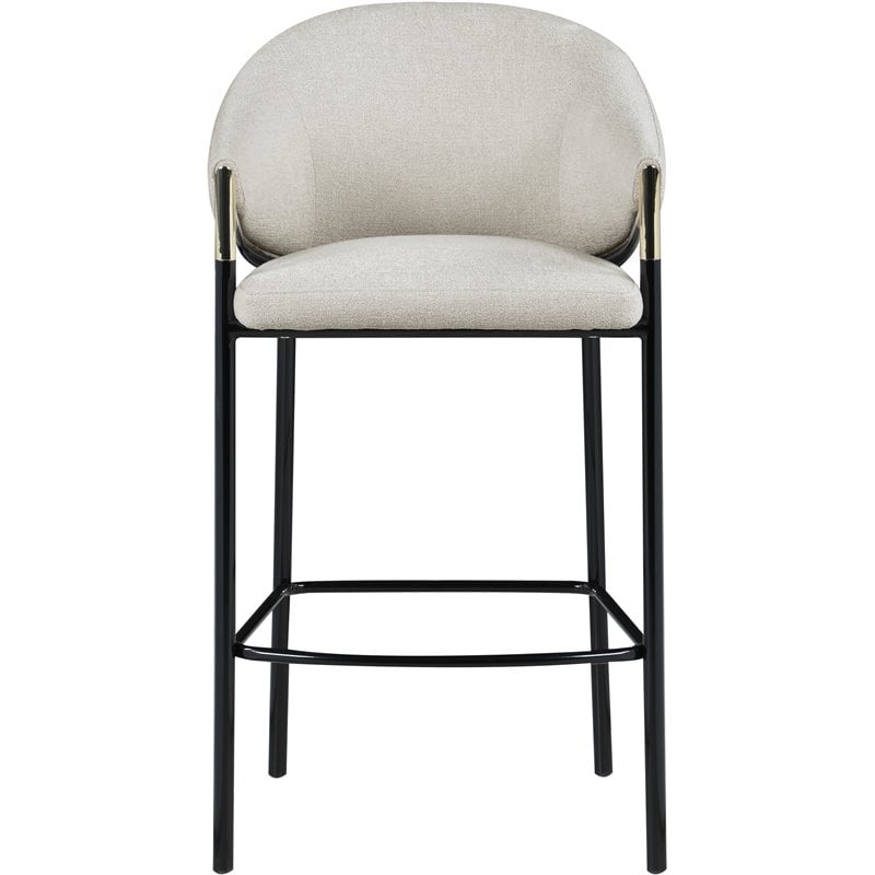 Home Square Sloped Arm Bar Stool in Beige and Glossy Black - Set of 2