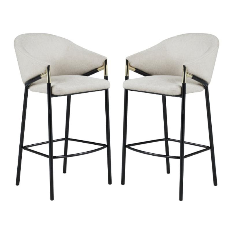 Home Square Sloped Arm Bar Stool in Beige and Glossy Black - Set of 2