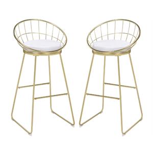 Home Square Padded Seat Bar Stool in White and Matte Brass - Set of 2