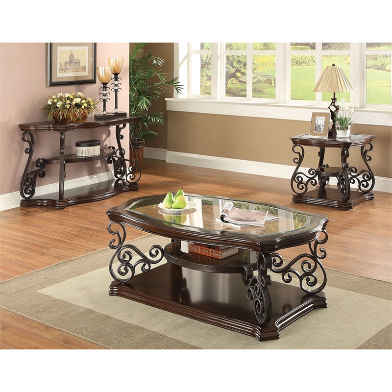 Home Square Glass Top Accent End Table in Deep Merlot - Set of 2