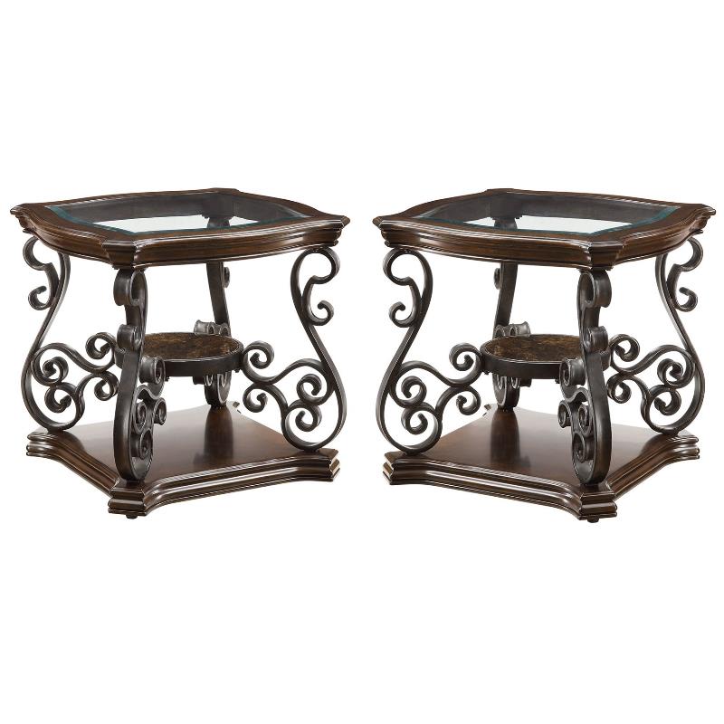 Home Square Glass Top Accent End Table in Deep Merlot - Set of 2
