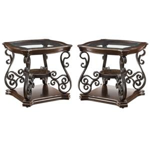 Home Square Glass Top Accent End Table in Deep Merlot - Set of 2