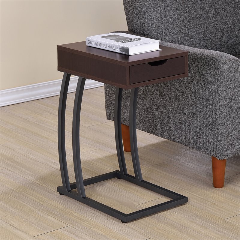 Home Square 1 Drawer End Table with Charging Ports in Cappuccino - Set of 2