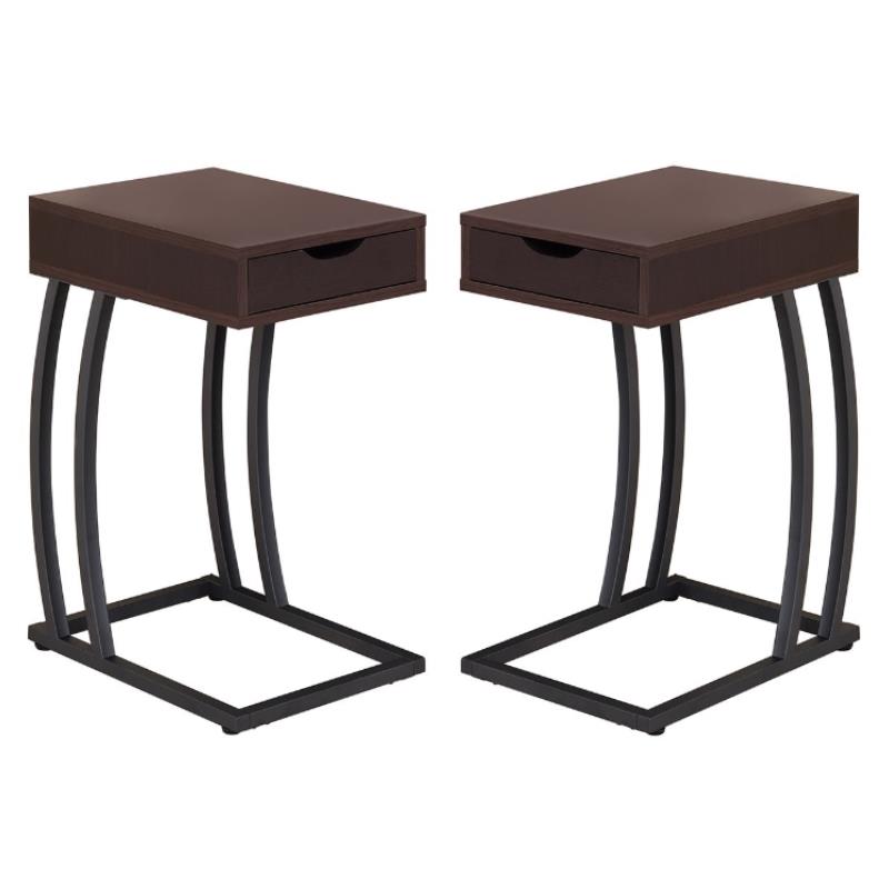 Home Square 1 Drawer End Table with Charging Ports in Cappuccino - Set of 2