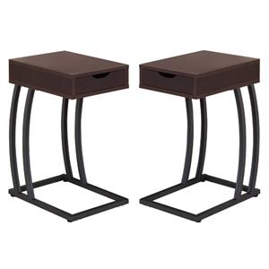 Home Square 1 Drawer End Table with Charging Ports in Cappuccino - Set of 2