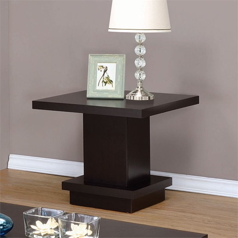 Home Square Square Pedestal End Table in Cappuccino - Set of 2