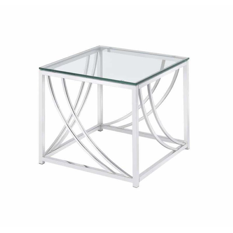 Home Square Contemporary Square Glass Top End Table in Chrome - Set of 2