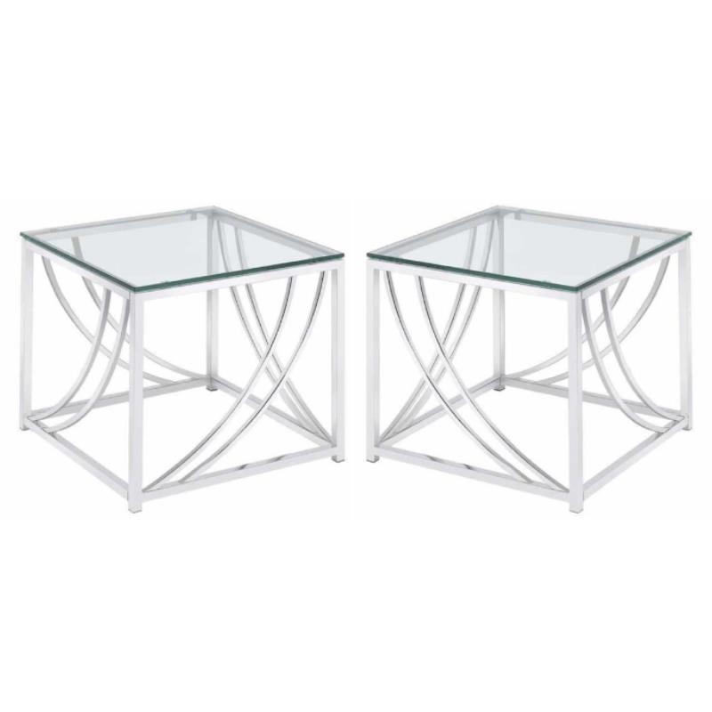 Home Square Contemporary Square Glass Top End Table in Chrome - Set of 2