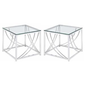Home Square Contemporary Square Glass Top End Table in Chrome - Set of 2