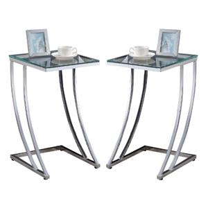 home square contemporary glass top accent end table in chrome - set of 2