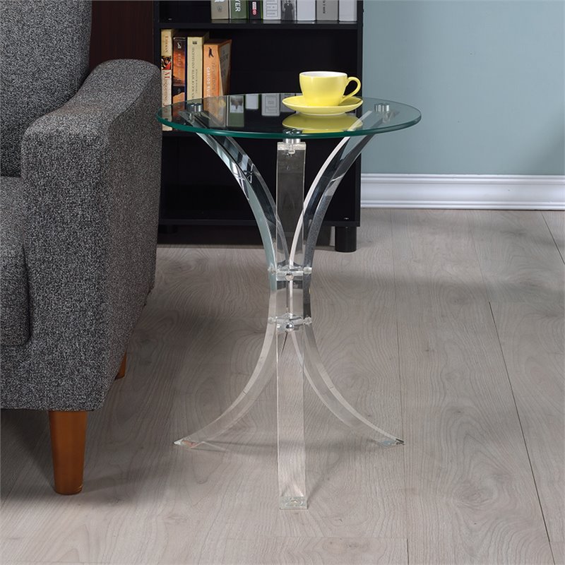 Home Square Round Glass Top End Table in Clear Finish - Set of 2
