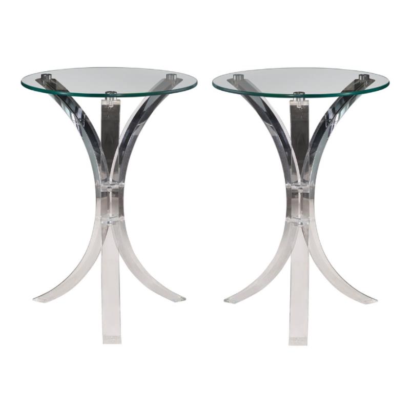 Home Square Round Glass Top End Table in Clear Finish - Set of 2