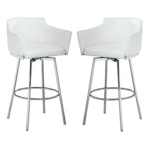 Home Square 40.4&quot Modern Club Bar Stool with Memory Swivel in White - Set of 2