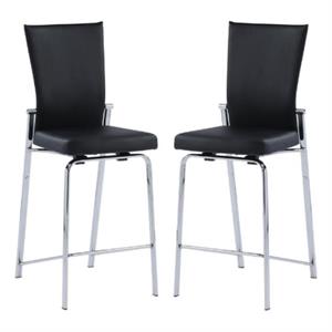 Home Square 42&quot Motion Back Metal Counter Stool in Black & Chrome - Set of 2