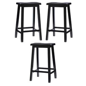 Home Square 29&quot Wood Bar Stool in Antique Black Finish - Set of 3