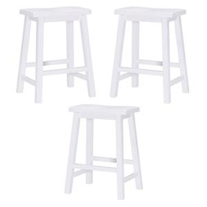 Home Square 24&quot Wood Counter Stool in White Finish - Set of 3