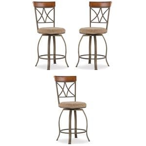 Home Square 24&quot Metal Swivel Counter Stool in Pewter - Set of 3