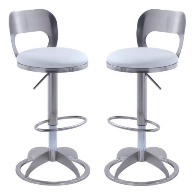 Home Square Oval Faux Leather Adjustable Height Stool in White - Set of 2