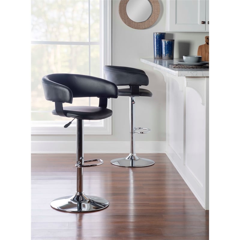Home Square Curved Back Metal Adjustable Barstool in Black - Set of 3