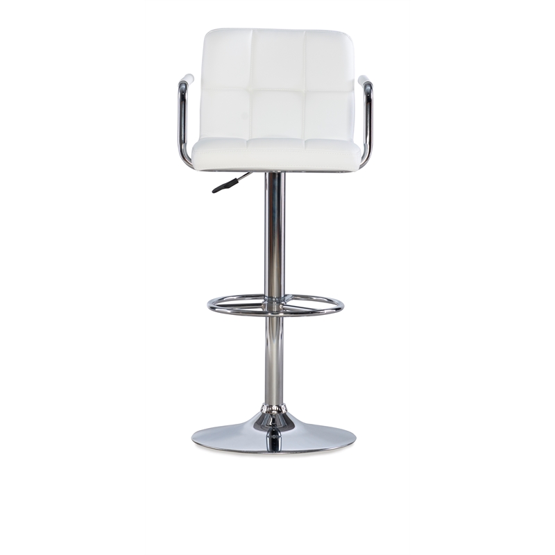 Home Square Quilted Back Metal Swivel Bar Stool in Chrome and White - Set of 3