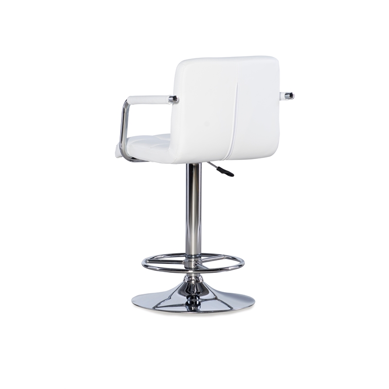 Home Square Quilted Back Metal Swivel Bar Stool in Chrome and White - Set of 3