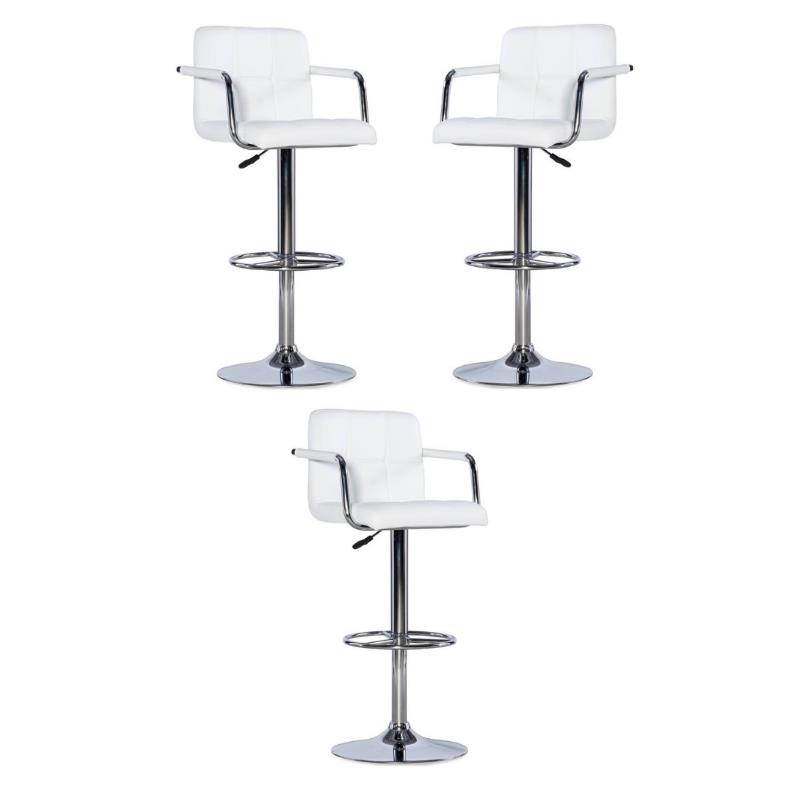 Home Square Quilted Back Metal Swivel Bar Stool in Chrome and White - Set of 3