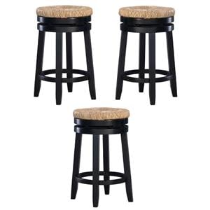 Home Square 25.5&quot Wood Swivel Counter Stool in Black - Set of 3