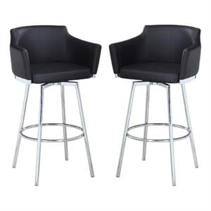 Home Square 40.4&quot Modern Club Bar Stool with Memory Swivel in Black - Set of 2