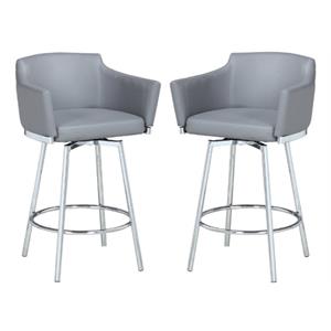 Home Square 40.4&quot Modern Club Bar Stool with Memory Swivel in Gray - Set of 2