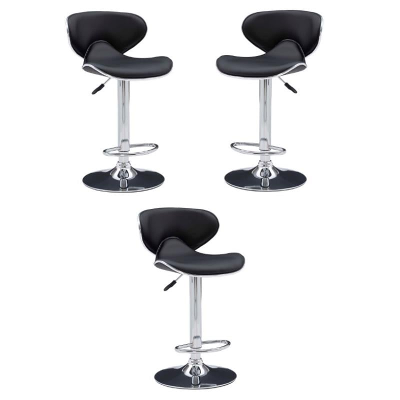 Home Square Rounded Back Metal Adjustable Barstool in Black - Set of 3