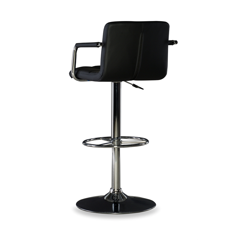 Home Square Quilted Back Metal Swivel Bar Stool in Chrome and Black - Set of 3