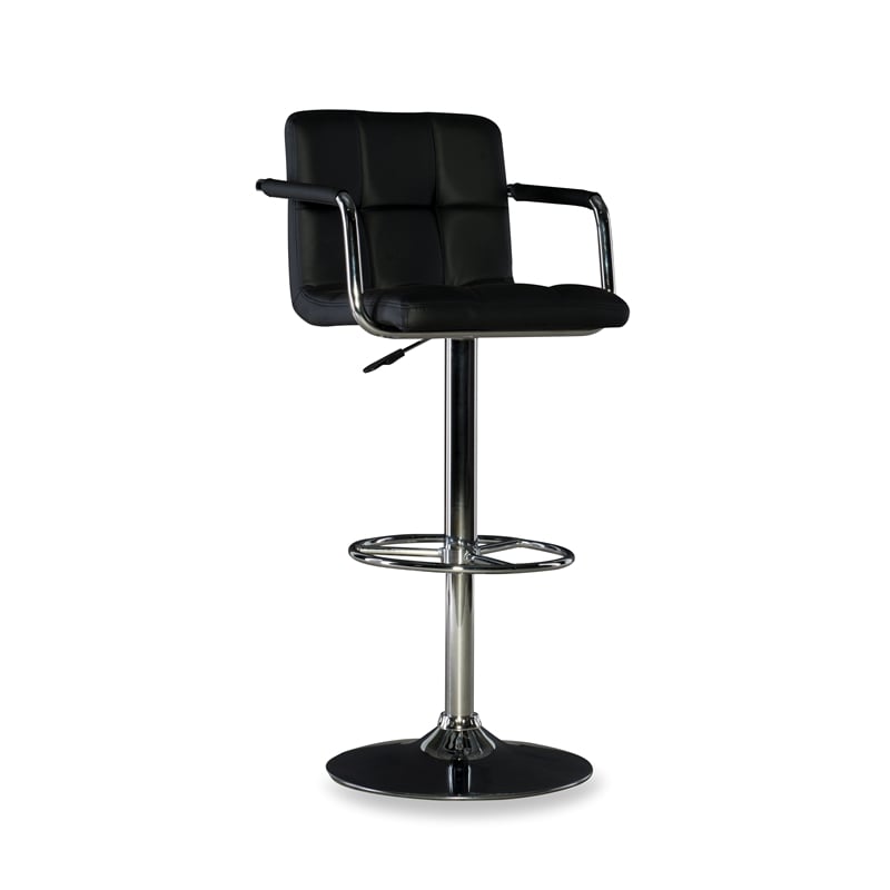 Home Square Quilted Back Metal Swivel Bar Stool in Chrome and Black - Set of 3
