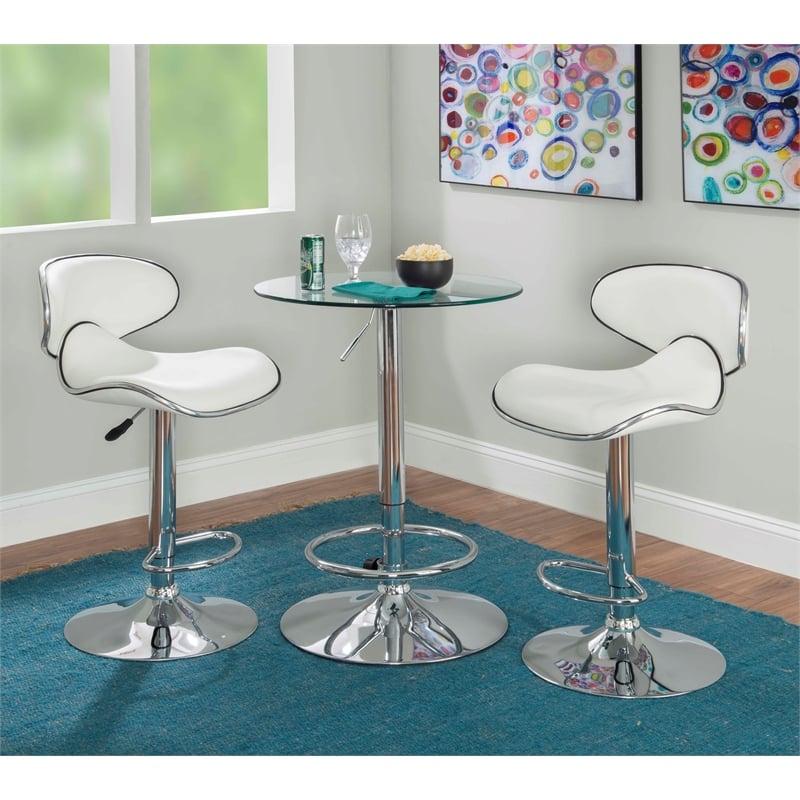 Home Square Rounded Back Metal Adjustable Barstool in White - Set of 3