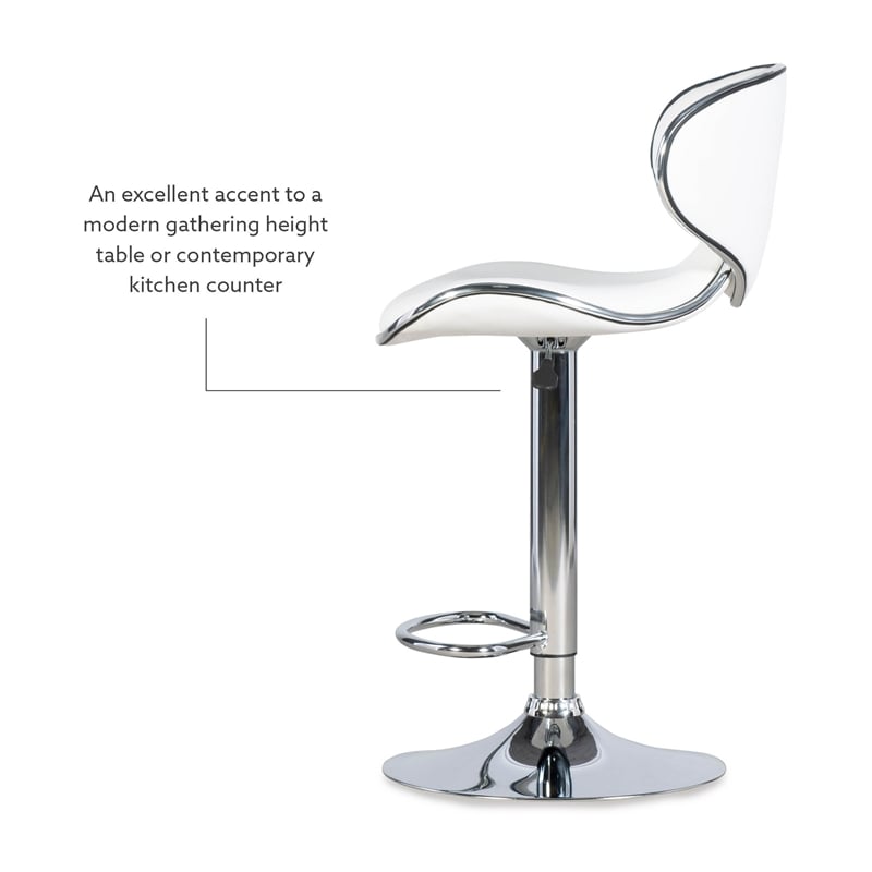 Home Square Rounded Back Metal Adjustable Barstool in White - Set of 3