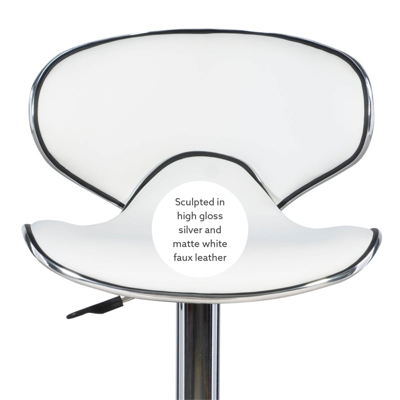 Home Square Rounded Back Metal Adjustable Barstool in White - Set of 3