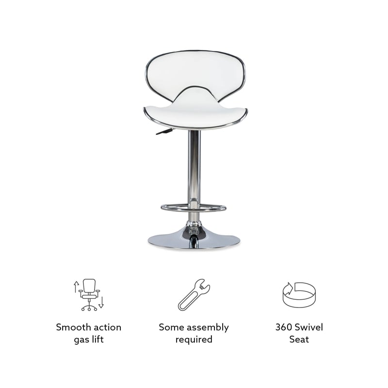 Home Square Rounded Back Metal Adjustable Barstool in White - Set of 3