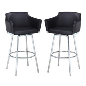 Home Square 36.4&quot Modern Club Swivel Counter Stool in Black - Set of 2