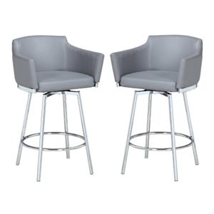 Home Square 36.4&quot Modern Memory Swivel Counter Stool in Gray - Set of 2