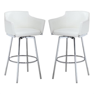 Home Square 36.4&quot Modern Memory Swivel Counter Stool in White - Set of 2