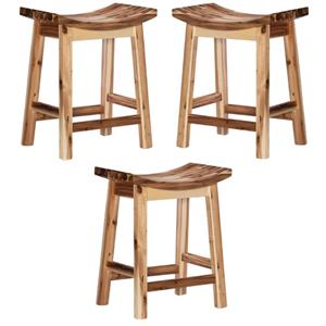 Home Square 24&quot Saddle Wood Counter Stool in Light Natural Brown - Set of 3