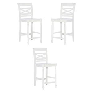 Home Square 24.25&quot Wood Counter Stool in White Finish - Set of 3