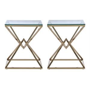 Home Square 19.69&quot Glass Lamp Table in Clear & Gold Plated - Set of 2