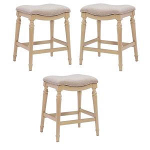 Home Square 27&quot Big and Tall Wood Counter Stool in Off White Cream - Set of 3