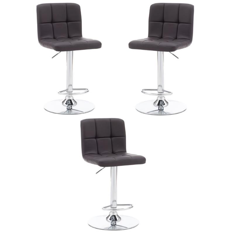 Home Square Metal Upholstered Adjustable Barstool in Chocolate Brown - Set of 3
