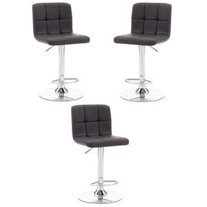 Home Square Metal Upholstered Adjustable Barstool in Chocolate Brown - Set of 3